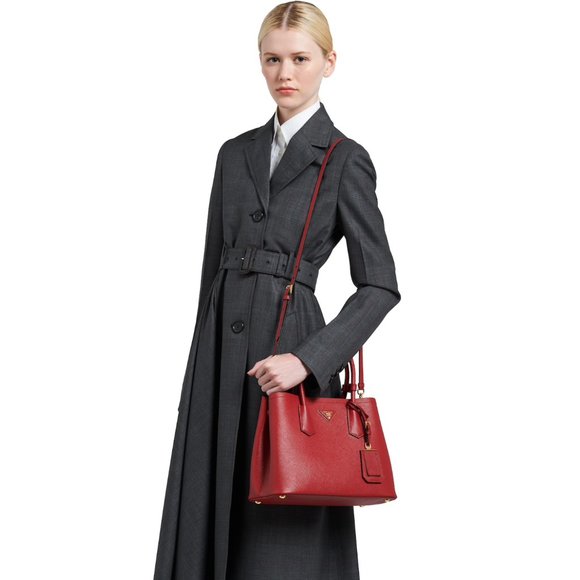 Prada Saffiano Small Double Cuir (Black/Pink) - Picture 3 of 16